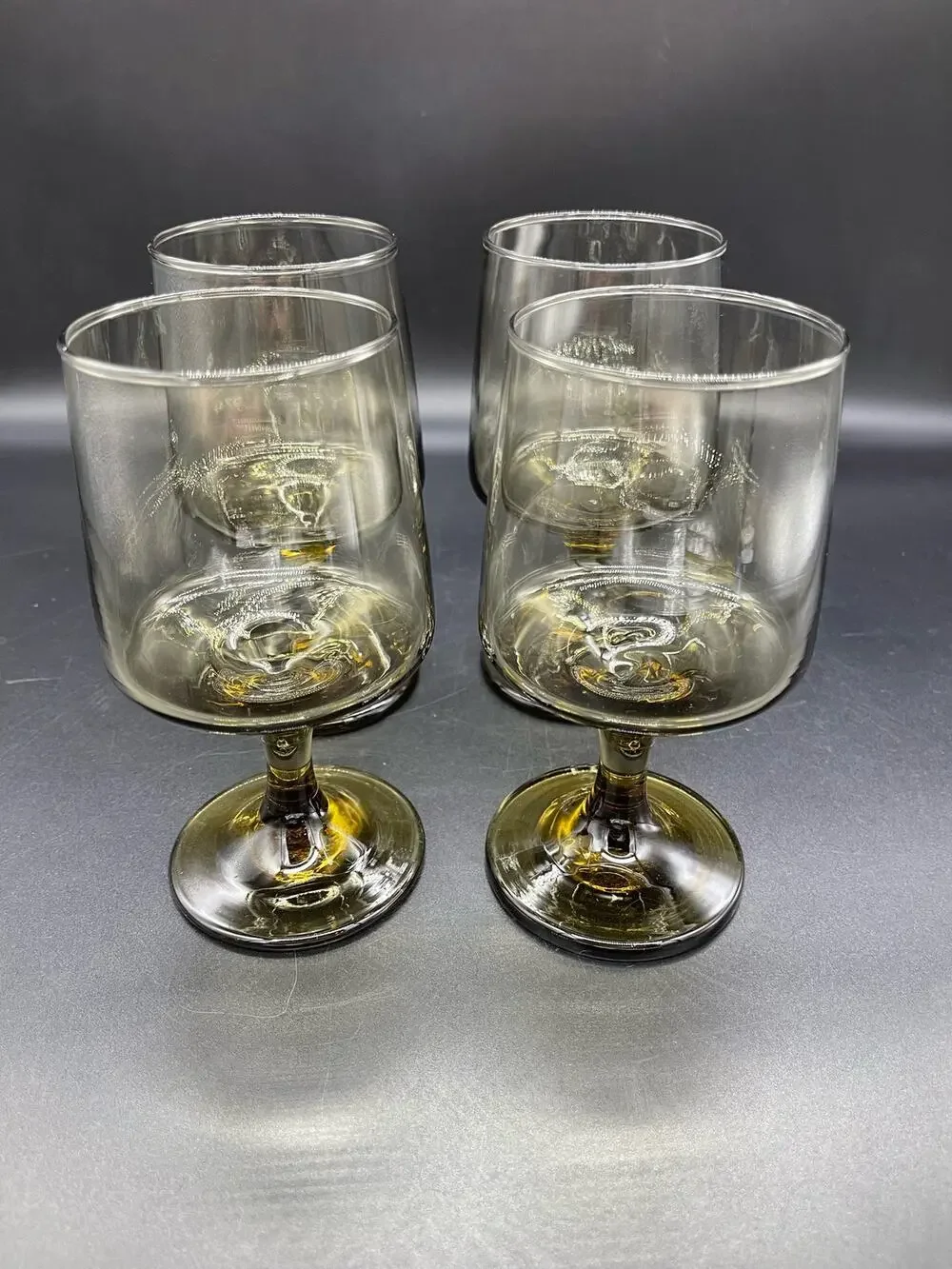Libbey MCM Tawny Set of 4 Accent Water Wine Goblets Smoke Brown 5.75